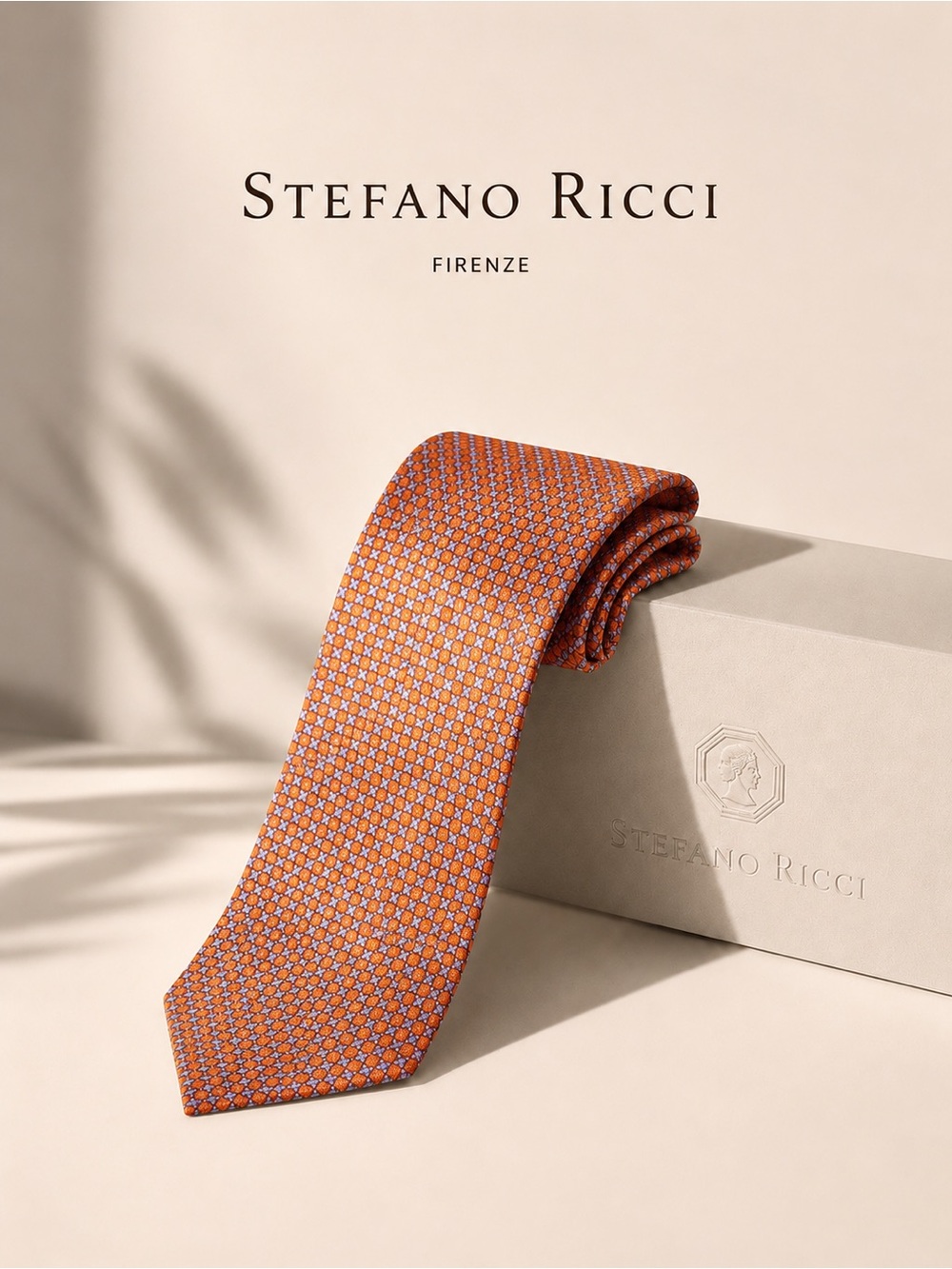 Stefano Ricci Orange Geometric Silk Tie Made in Italy 3.5”
